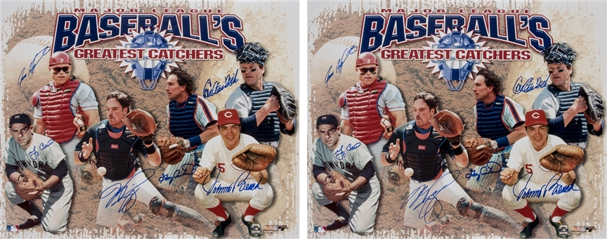 Lot of (2) Baseball Greatest Catchers Multi-Signed Photo Including Berra, Bench & Carter (PSA/DNA PreCert)